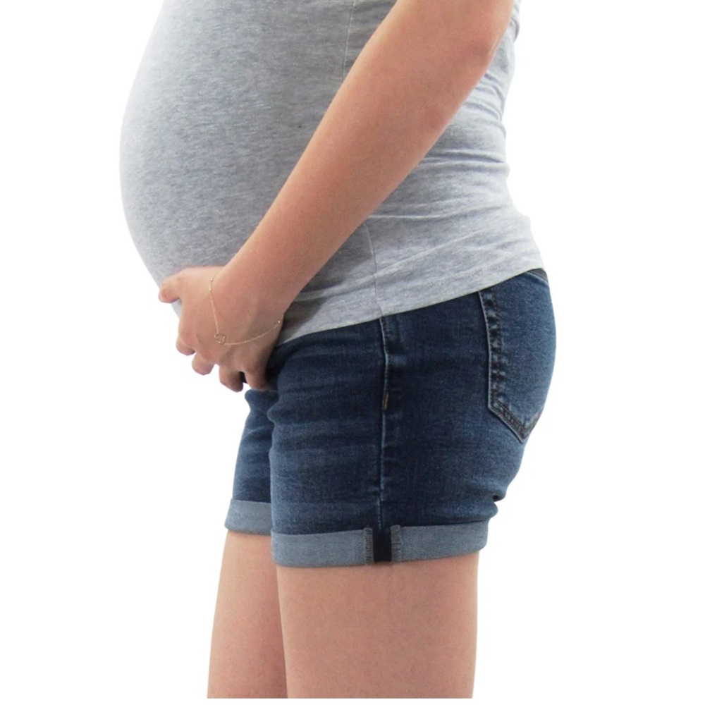 Indigo Poppy maternity denim shorts with rolled cuffs NWT